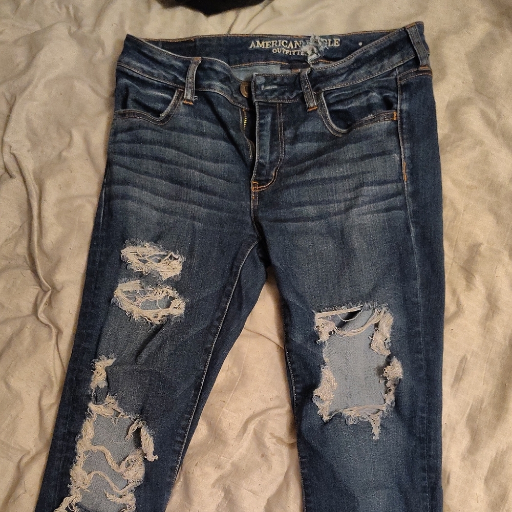 American Eagle Outfitters Women's Ripped Dark Blue Skinny Jeans